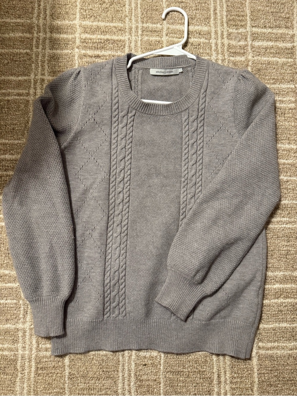 Stitches & Stripes Cozy Gray Cable Knit Women’s Sweater